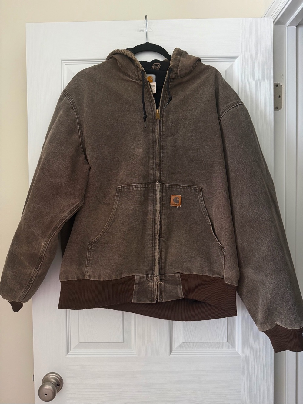Vintage Carhartt J130 XL brown Hooded men's Work Faded Jacket Zip distressed